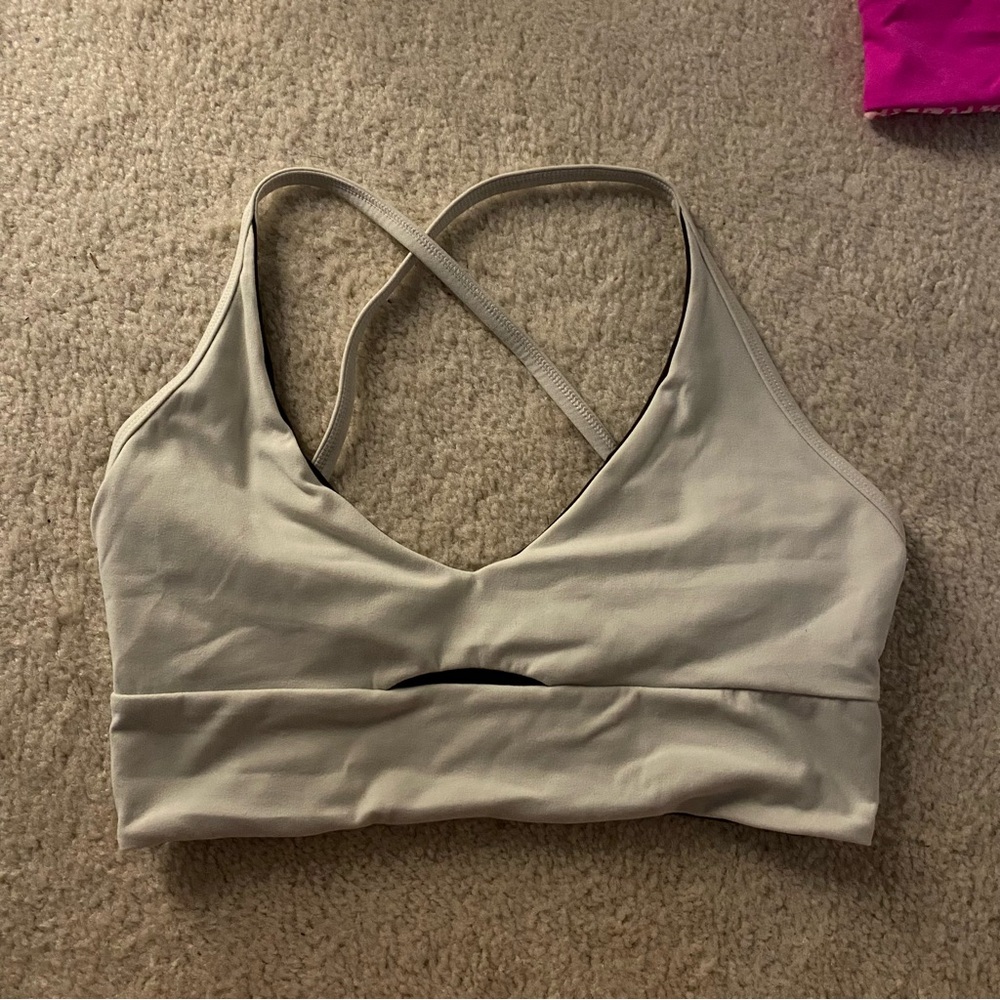 Buffbunny nubre reversible crop sports bra - size medium - bone/journey brown